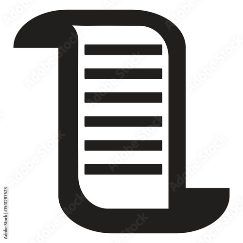 Black and white icon of a stylized scroll or document.