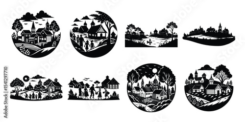 Village life (from Bangladesh or South Asia), boats, farming scenes