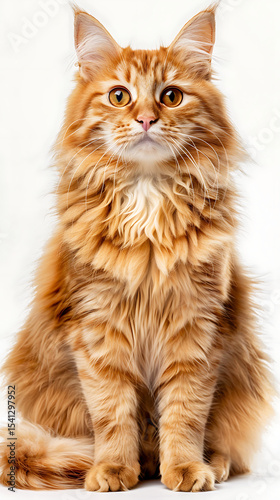 Ginger cat with amber eyes isolated on white background