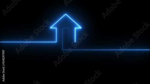 Glowing neon blue color home icon animation black background.4k