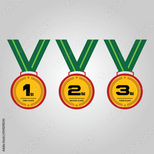 Award-Winning Vector Gold Medals Design - First, Second & Third Place Icons.