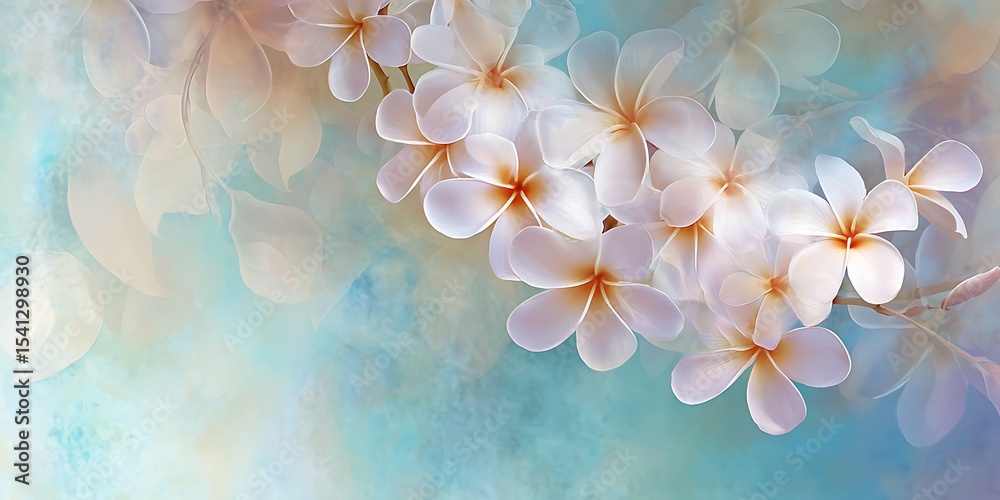 Obraz premium Watercolor floral background with vibrant flowers, showcasing nature's beauty and tropical blossoms in shades of pink, yellow, and green
