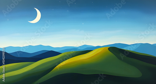 Mountain landscape, Moonlight landscape, Night mountains, Mountains and moon, Moonrise over mountains, Full moon scene, Mountain view, Moonlit sky, Mountain silhouette, Mountain range at night, Scenic