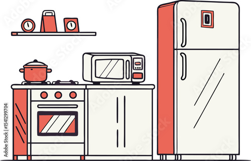Kitchen Background Cooking Appliances Flat Design Vector Illustration.