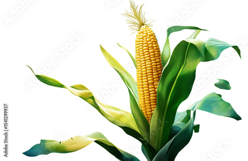 Single ear of corn on the cob with leaves