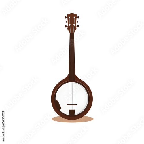 Brown banjo on white background with simple design  