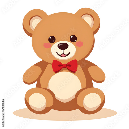 Cute plush teddy bear with a red bow tie sitting on the floor  