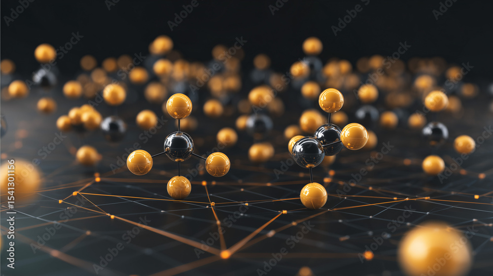 Obraz premium Floating atoms in crystalline formation, symbolizing quantum innovation and scientific discovery