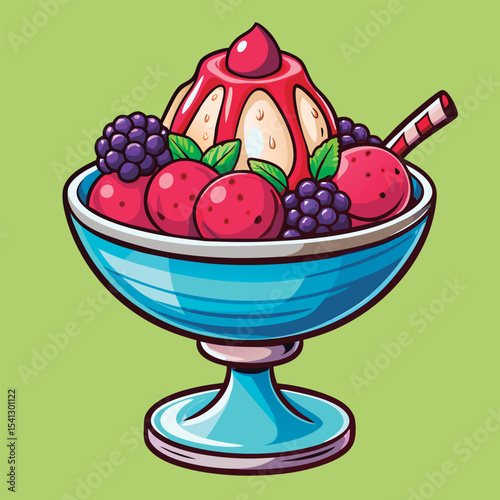 Vector illustration of a Delicious berry parfait dessert.