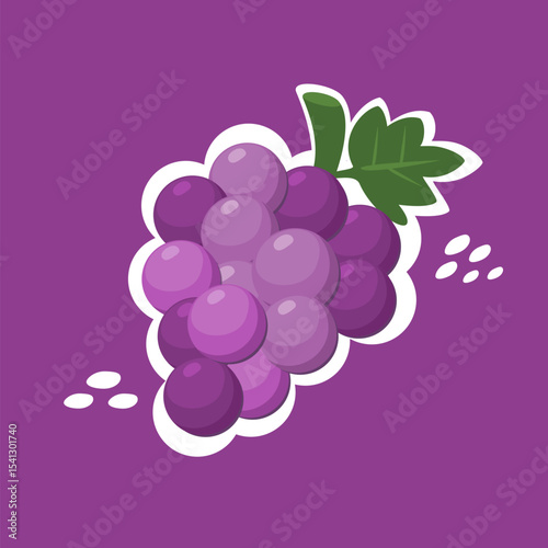 Grape illustration with white outline. Fruit cartoon. Can be used for wallpaper, sticker, and decoration
