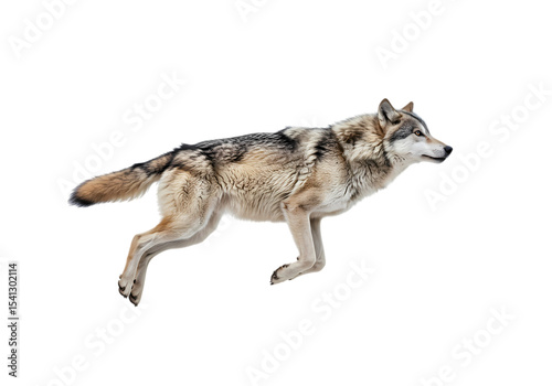 Gray Wolf in Motion isolated on transparent baackground