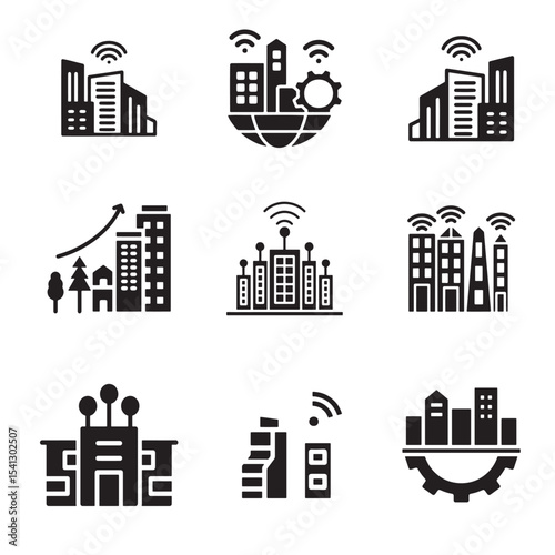 Digital Urbanization and Technology Systems Solid Icons