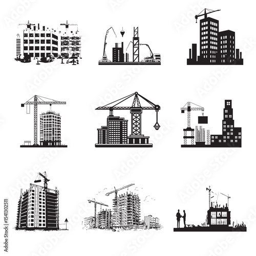 Construction Site and Building Development Icon Set