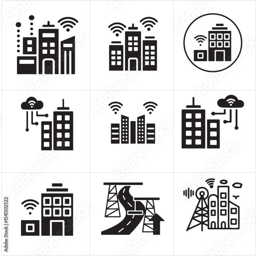 Smart City and IoT Technology Glyph Icon Set