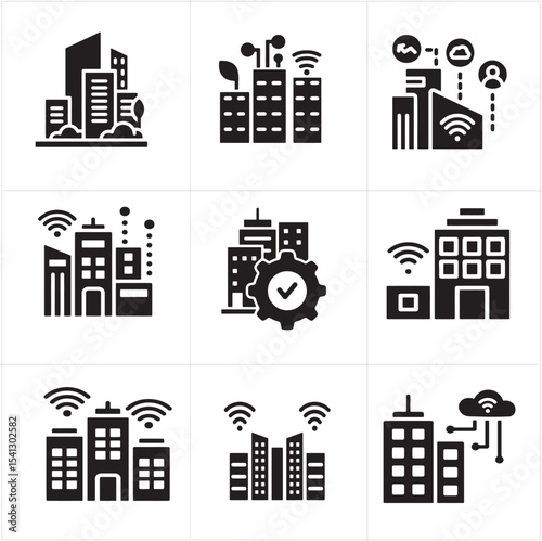 Smart City and IoT Technology Glyph Icon Set