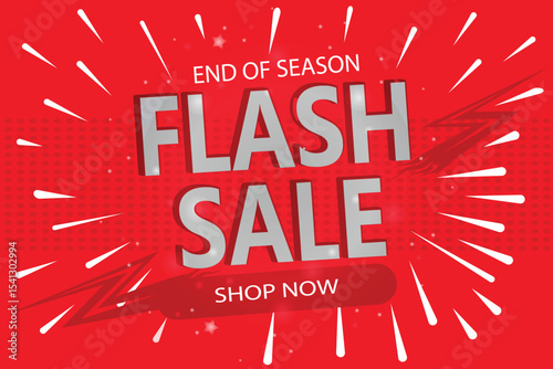 Flash Sale banner with 3D text and flash icon on red background. Editable vector template for social media, websites, and special offer promotions for buyers.
