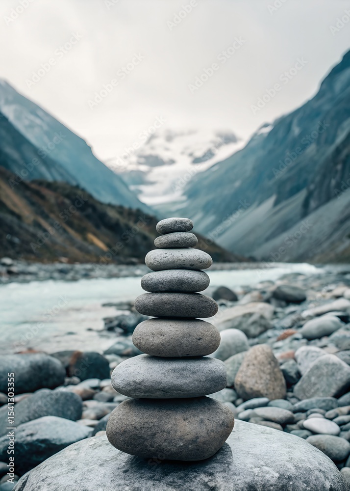 Stacked Stones on a Desaturated Glacier Valley Riverbed Stacked Stones on a Desaturated Glacier Valley Riverbed