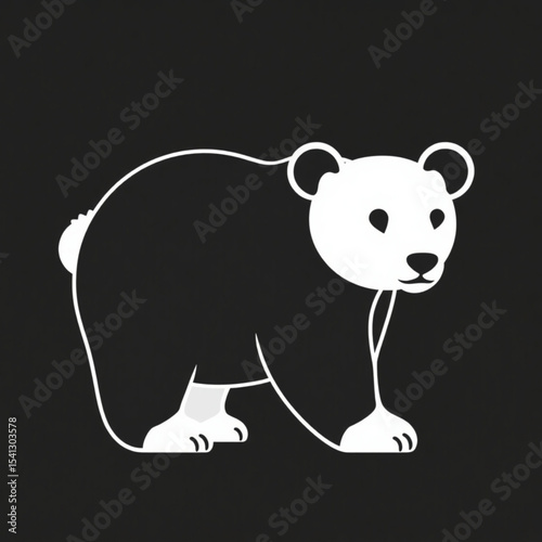 Illustration of a cute black and white bear animal design for kids room decor and wildlife themed projects
