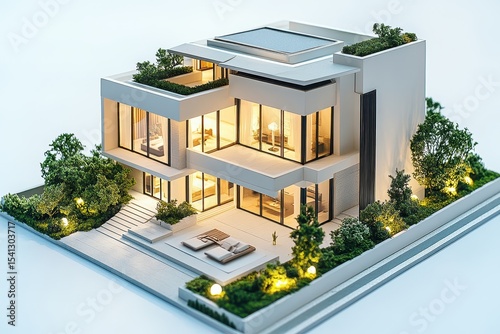 Modern Architectural Model of Luxurious Home with Landscape Features