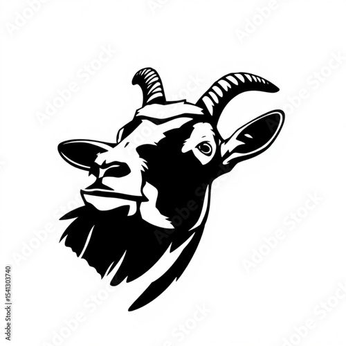 Black and white vector graphic of a goat head with horns farm animal illustration perfect for design 100