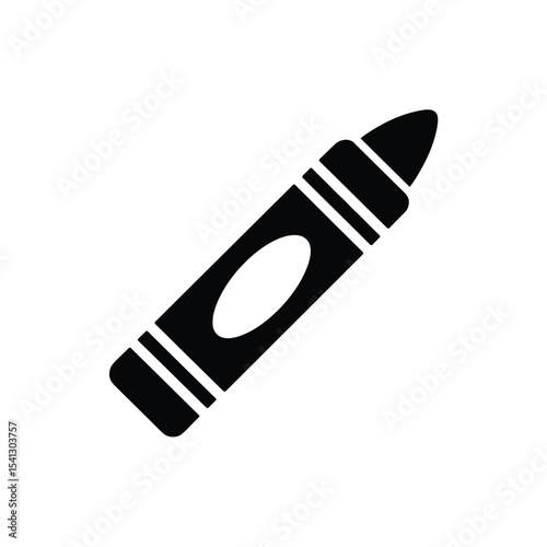 Simple black crayon icon for kids art supplies