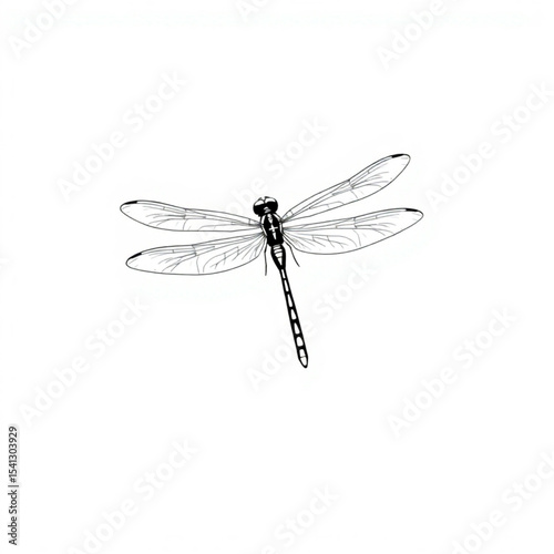 Detailed dragonfly line art vector illustration insect drawing with transparent wings and segmented body design
