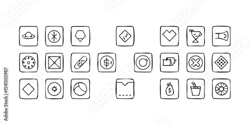 "Minimalist Thin Line Icons – Diverse Collection (Study, Tools, Buildings, Toys – Customizable Vector Illustrations)"