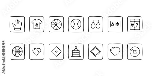 "Minimalist Thin Line Icons – Diverse Collection (Study, Tools, Buildings, Toys – Customizable Vector Illustrations)"