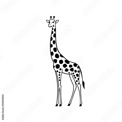 Giraffe illustration black and white outline drawing of african mammal with spots standing tall design 100char