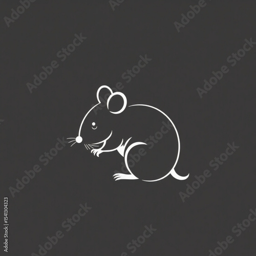 White line art drawing of a cute mouse rodent illustration on dark background animal vector design image