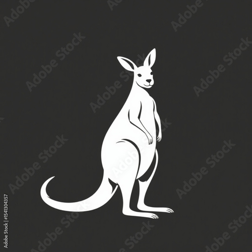 White kangaroo illustration standing on two legs against a dark background wildlife vector image art 100 chars