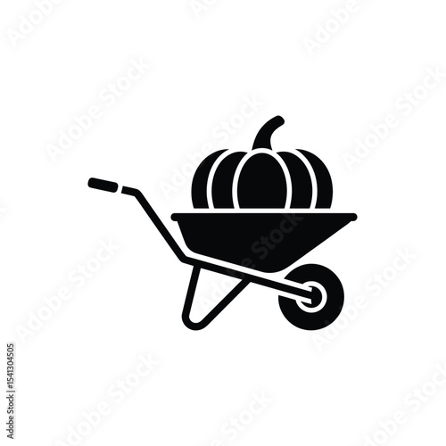Wheelbarrow with a large pumpkin harvest icon