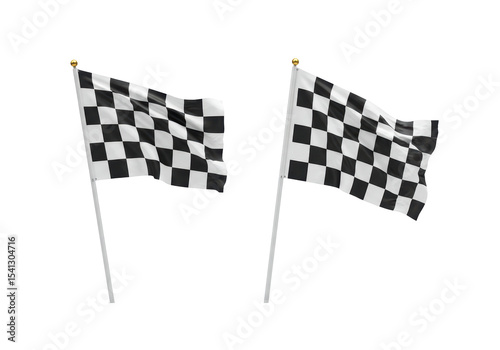 Isolated Pair of Checkered Racing Flags Waving