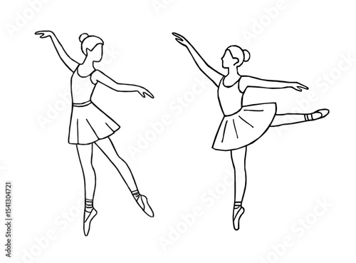 Elegant ballerina line art set featuring classical ballet poses. Hand drawn ballerina outline vector. Line drawing of Ballerinas. Ballet dancer line art. Set of dance ballet line art illustrations