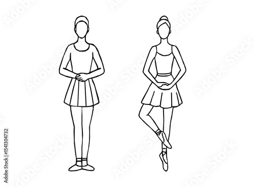 Elegant ballerina line art set featuring classical ballet poses. Hand drawn ballerina outline vector. Line drawing of Ballerinas. Ballet dancer line art. Set of dance ballet line art illustrations