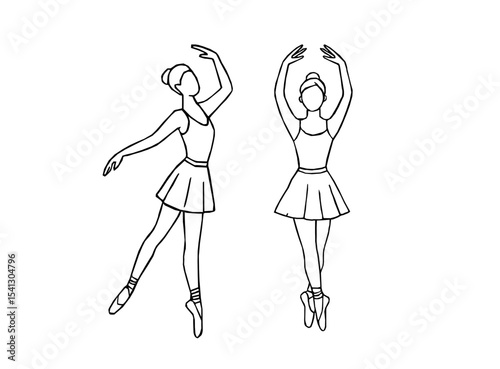 Elegant ballerina line art set featuring classical ballet poses. Hand drawn ballerina outline vector. Line drawing of Ballerinas. Ballet dancer line art. Set of dance ballet line art illustrations