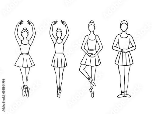 Elegant ballerina line art set featuring classical ballet poses. Hand drawn ballerina outline vector. Line drawing of Ballerinas. Ballet dancer line art. Set of dance ballet line art illustrations