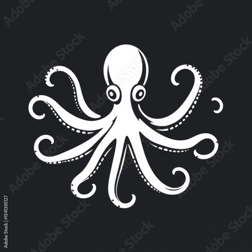 White octopus vector illustration on black background marine animal sea creature ocean life design graphic art tentacle