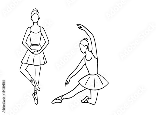 Elegant ballerina line art set featuring classical ballet poses. Hand drawn ballerina outline vector. Line drawing of Ballerinas. Ballet dancer line art. Set of dance ballet line art illustrations