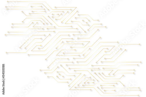 A golden background with golden circuit board lines, golden dots and yellow chips