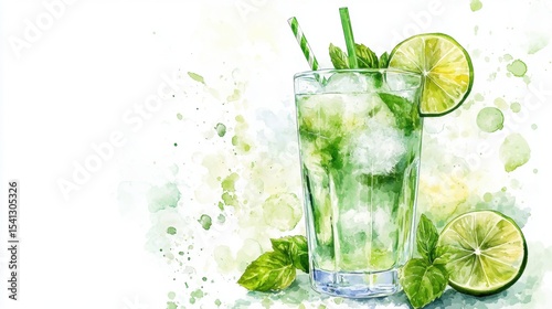Refreshing Mojito with Lime and Mint in a Glass