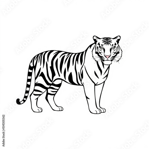 Tiger vector illustration of a majestic bengal tiger black and white line art drawing design isolated 100 char