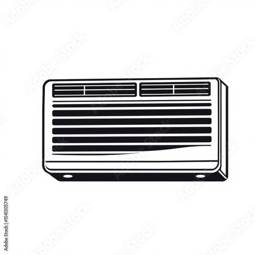 Window air conditioner unit black and white vector illustration for hvac and cooling systems design