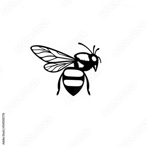 Honey bee vector illustration for beekeeping and nature designs with black and white color scheme use, 100 char