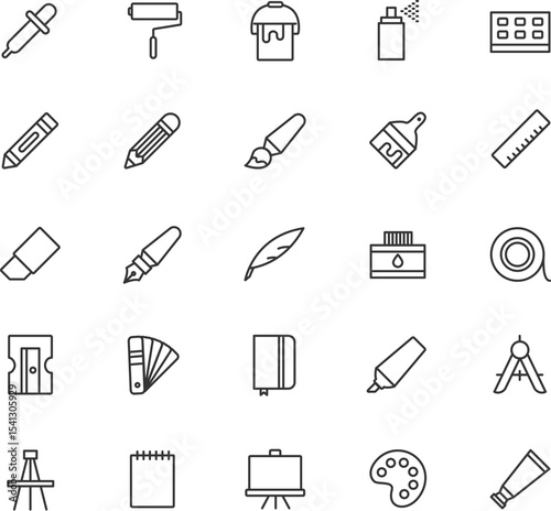 Art Tools Line Icons Set