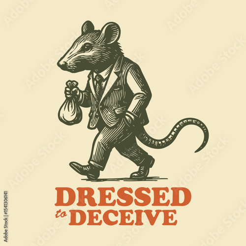 Vintage Linocut Rat in Suit