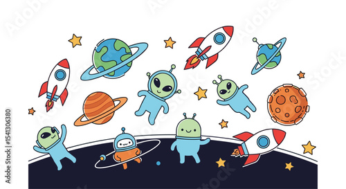 Adventures in the Cosmos A Whimsical Journey Through Space with Planets and Aliens