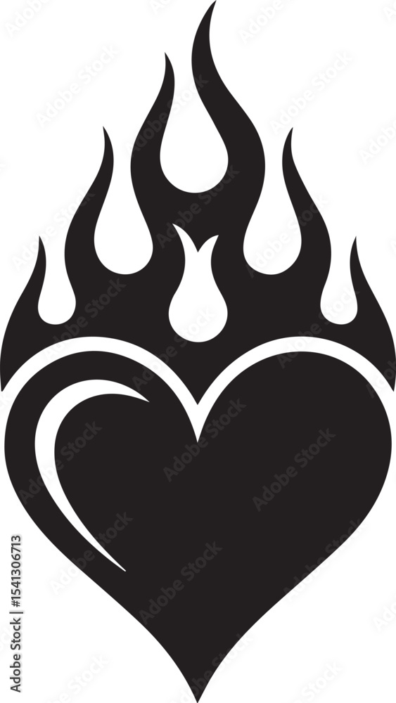 Fototapeta premium Flaming heart silhouette design graphic