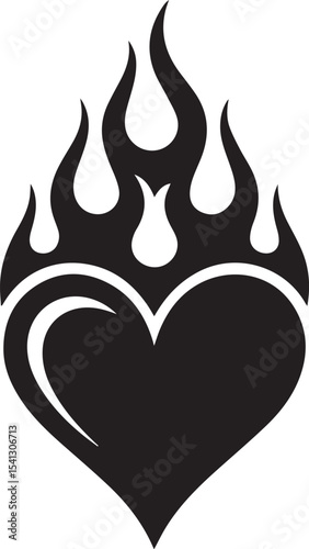 Flaming heart silhouette design graphic