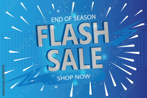 Flash Sale banner with 3D text and flash icon on sky blue background. Editable vector template for social media, websites, and special offer promotions for buyers.